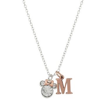 Disney's Minnie Mouse Two-Tone 14k Rose Gold & Fine Silver Plated Crystal Initial Pendant Necklace