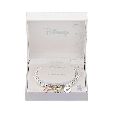 Disney's Minnie Mouse Tri-Tone Crystal "Love" Multi Charm Stretch Bracelet