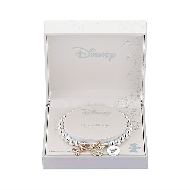 Disney Tri-Tone Crystal Minnie Mouse "Love" Multi Charm Stretch Bracelet