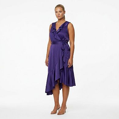 Plus Size Taylor Asymmetrical Satin Fit & Flare Dress