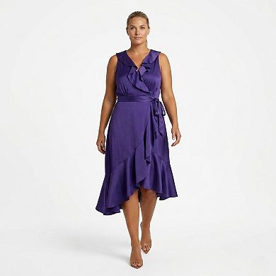 Plus Size Taylor Asymmetrical Satin Fit & Flare Dress