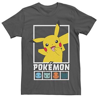 Men's Pokémon Squares Team Charmander Pikachu Bulbasaur Tee