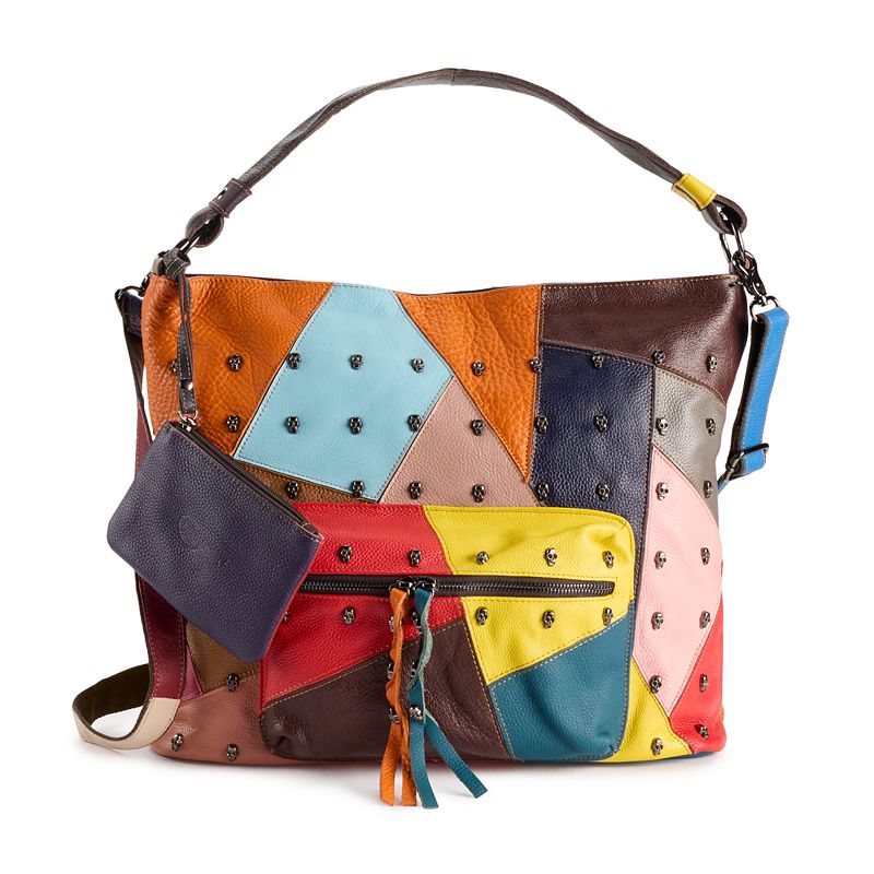 AmeriLeather QMetal Mini Skulls Leather Crossbody Bag, Multi