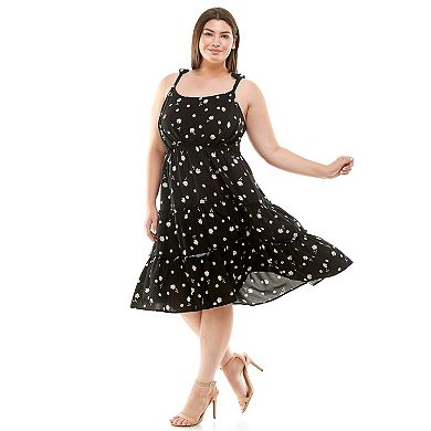 Juniors' Plus Size As U Wish Floral Tie Shoulder Midi Dress