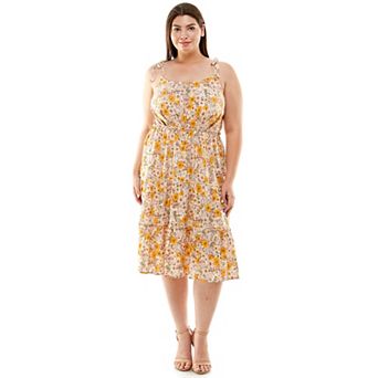 Juniors' Plus Size As U Wish Floral Tie Shoulder Midi Dress