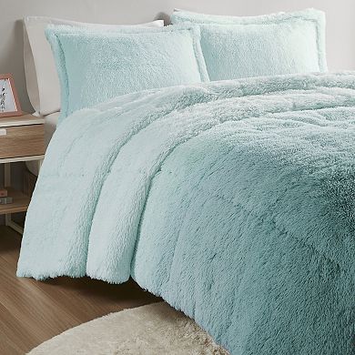 Intelligent Design Brielle Soft & Warm Ombre Shaggy Long Faux Fur Comforter Set with Shams