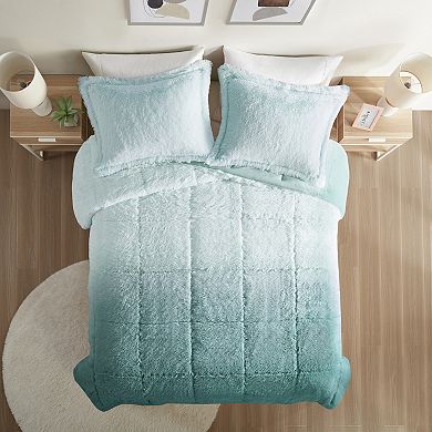 Intelligent Design Brielle Soft & Warm Ombre Shaggy Long Faux Fur Comforter Set with Shams