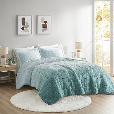 Intelligent Design Brielle Soft & Warm Ombre Shaggy Long Faux Fur Comforter Set with Shams