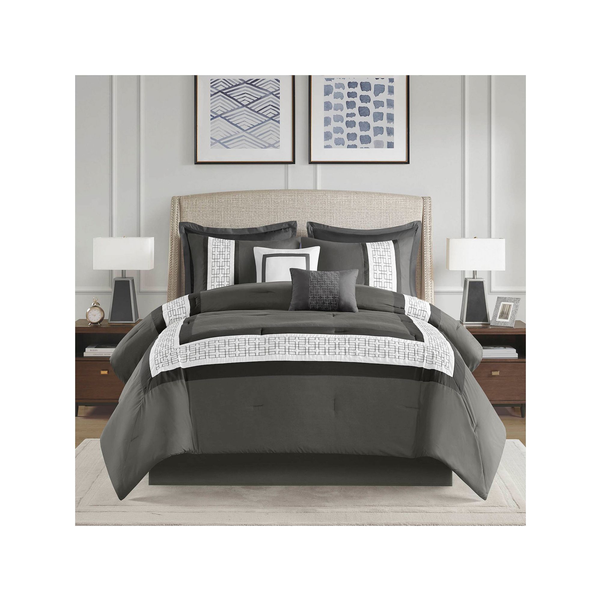 510 Design Kingwood Hotel Style 8 Piece Embroidered Comforter Set with Thro