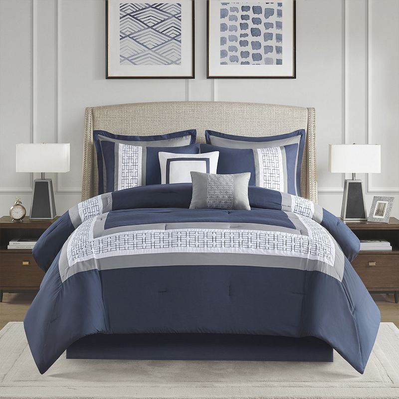 510 Design Queen Powell 8-Piece Embroidered Comforter Set  Navy