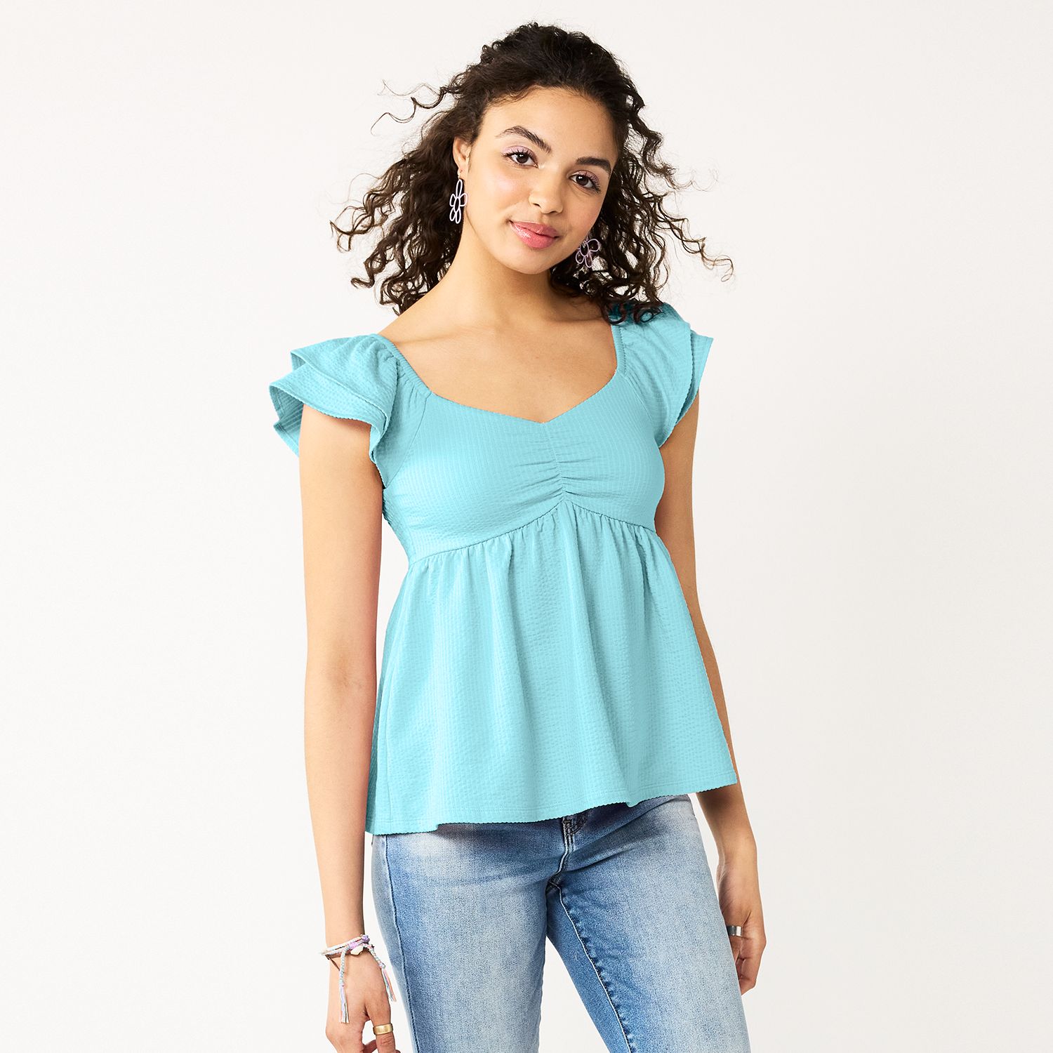 Juniors' SO® Flutter Sleeve Babydoll Top