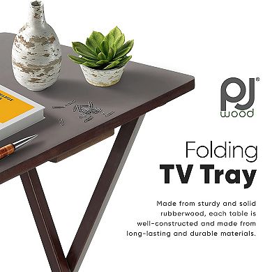 PJ Wood Folding TV Tray Tables with Compact Storage Rack, Espresso, 5 Piece Set