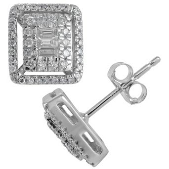 Luxle 14k White Gold 3/8 Carat T.W. Diamond Square Border Stud Earrings