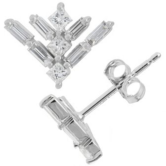 Luxle 14k White Gold 3/8 Carat T.W. Diamond Double Chevron Stud Earrings