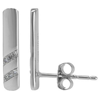 Luxle 14k White Gold Diamond Accent Bar Stud Earrings