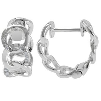 Luxle 14k White Gold 1/8 Carat T.W. Diamond Interlocking Circle Hoop Earrings