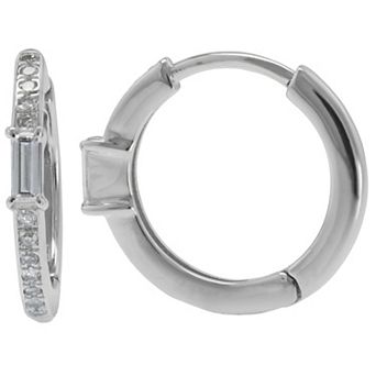 Luxle 14k White Gold 1/5 Carat T.W. Diamond Baguette Hoop Earrings