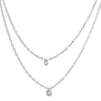 Luxle 18k White Gold 1/4 Carat T.W. Double Layer Diamond Dangle Necklace