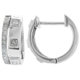 Luxle 14k White Gold 1/3 Carat T.W. Diamond Hoop Earrings