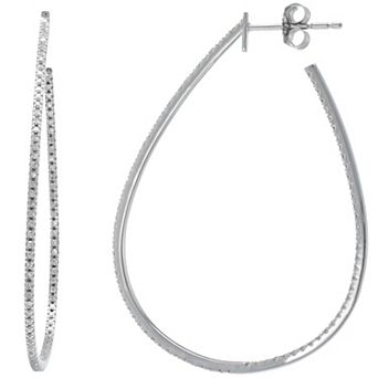 Luxle 14k White Gold 3/8 Carat T.W. Diamond 3/4 Hoop Earrings