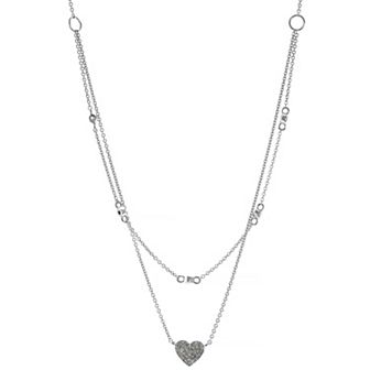 Luxle 14k White Gold 1/10 Carat T.W. Diamond Double Layer Heart Necklace