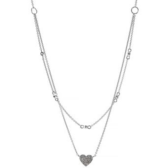 Luxle 14k White Gold 1/10 Carat T.W. Diamond Double Layer Heart Necklace