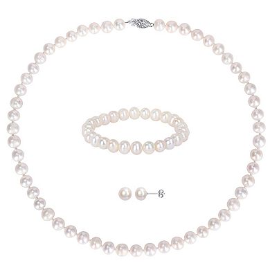 Stella Grace Sterling Silver Cultured Freshwater Pearl Necklace, Earring & Bracelet Trio Set