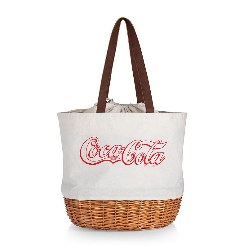 Picnic Time Coca-Cola Coronado Canvas & Willow Basket Tote, Beige Khaki