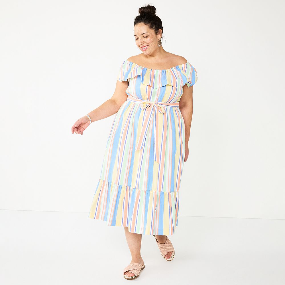 Plus Size Draper James Off Shoulder Ruffle Sleeve Midi Dress