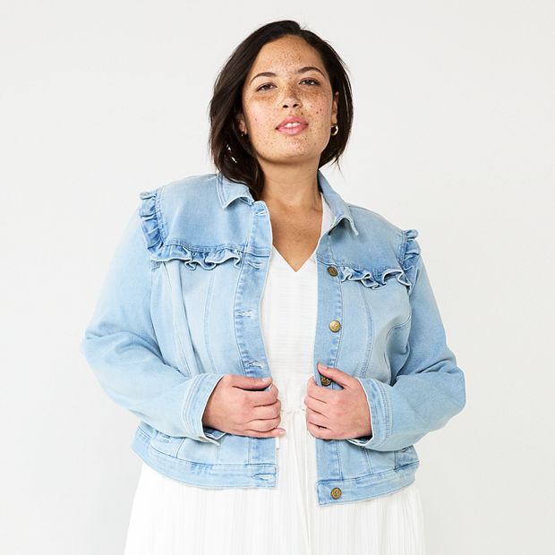 Plus size ruffle denim hot sale jacket