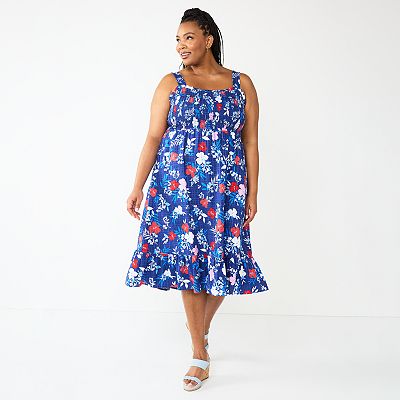 Plus Size DRAPER JAMES RSVP Plus Smocked Bodice Midi Dress