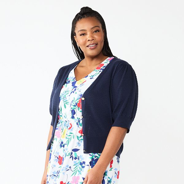 Plus Size DRAPER JAMES RSVP™ Novelty Stitch Elbow Sleeve Cardigan