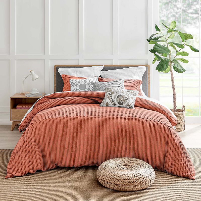 Levtex Home Mills Waffle Duvet Set with Shams, Orange, Twin