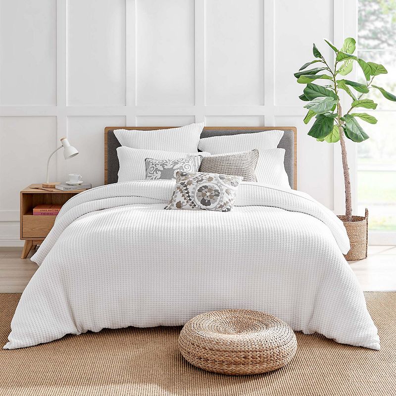 Levtex Home Mills Waffle Duvet Set with Shams, White, King