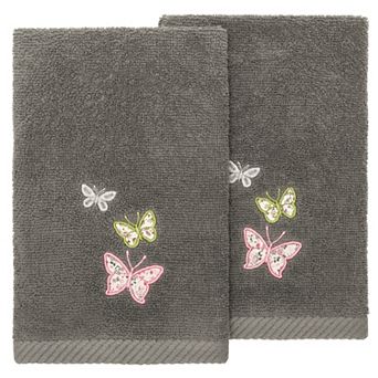 Linum Home Textiles Turkish Cotton Mariposa 2 pc Embellished Fingertip Towel Set