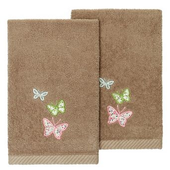 Linum Home Textiles Turkish Cotton Mariposa 2 pc Embellished Fingertip Towel Set
