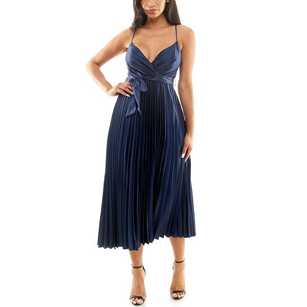 Juniors' B. Smart Pleated Satin Midi Dress