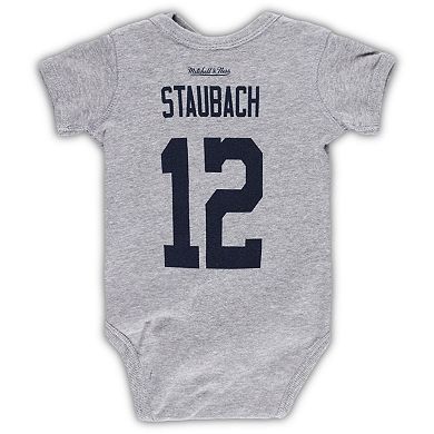 Newborn & Infant Mitchell & Ness Roger Staubach Heather Gray Dallas Cowboys Retired Player Mainliner Name & Number Bodysuit