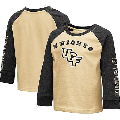 Toddler Colosseum Heathered Gold/Heathered Charcoal UCF Knights Two-Hit Raglan Long Sleeve T-Shirt