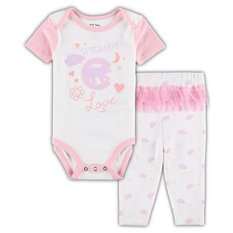 Newborn & Infant White/Pink Chicago Cubs Spreading Love Bodysuit & Tutu with Leggings Set