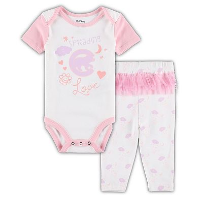 Newborn & Infant White/Pink Chicago Cubs Spreading Love Bodysuit & Tutu with Leggings Set