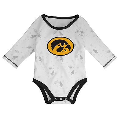 Newborn & Infant Black/White Iowa Hawkeyes Dream Team Long Sleeve Bodysuit Hat & Pants Set