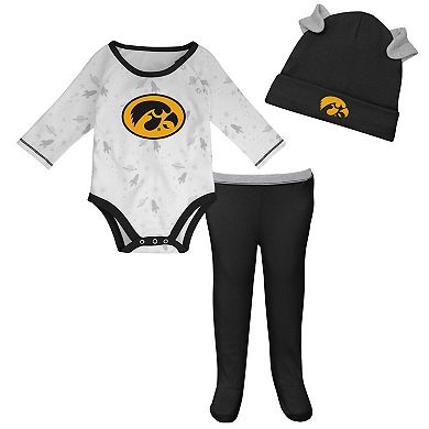 Newborn & Infant Black/White Iowa Hawkeyes Dream Team Long Sleeve Bodysuit Hat & Pants Set