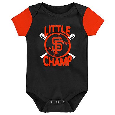 Newborn & Infant Black/Orange San Francisco Giants Little Champ Three-Pack Bodysuit Bib & Booties Set
