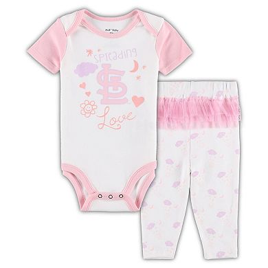 Newborn & Infant White/Pink St. Louis Cardinals Spreading Love Bodysuit & Tutu with Leggings Set
