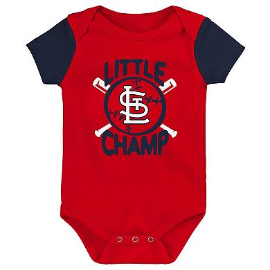 Newborn & Infant Red/Navy St. Louis Cardinals Little Champ Three-Pack Bodysuit Bib & Booties Set