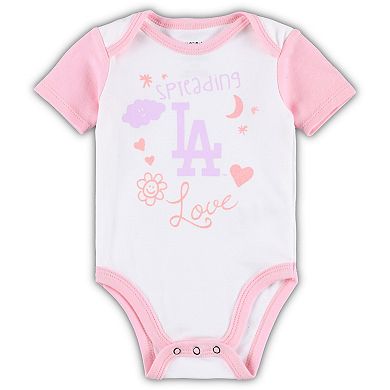 Newborn & Infant White/Pink Los Angeles Dodgers Spreading Love Bodysuit & Tutu with Leggings Set