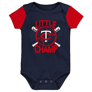 Newborn & Infant Navy/Red Minnesota Twins Little Champ Three-Pack Bodysuit Bib & Booties Set