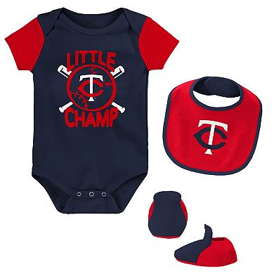 Newborn & Infant Navy/Red Minnesota Twins Little Champ Three-Pack Bodysuit Bib & Booties Set
