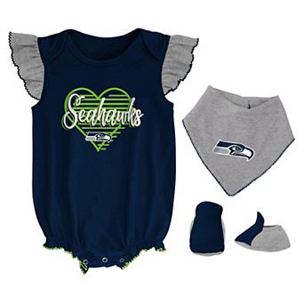 Girls Newborn & Infant College Navy/Heathered Gray Seattle Seahawks All The Love Bodysuit Bib & Booties Set